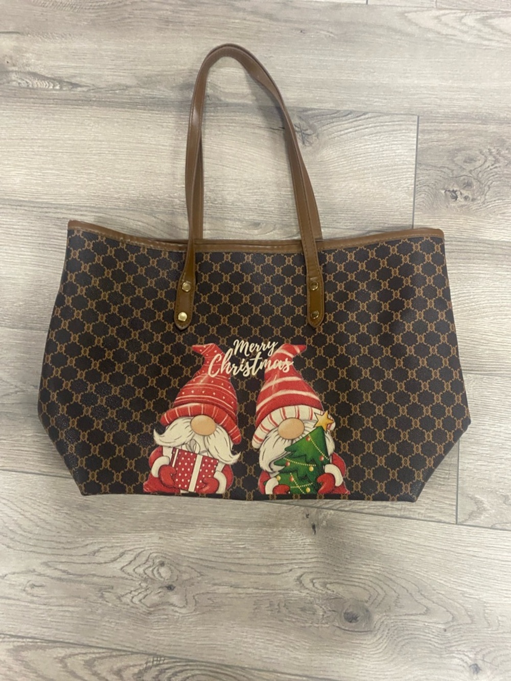Brown Holiday Gnome Tote Bag